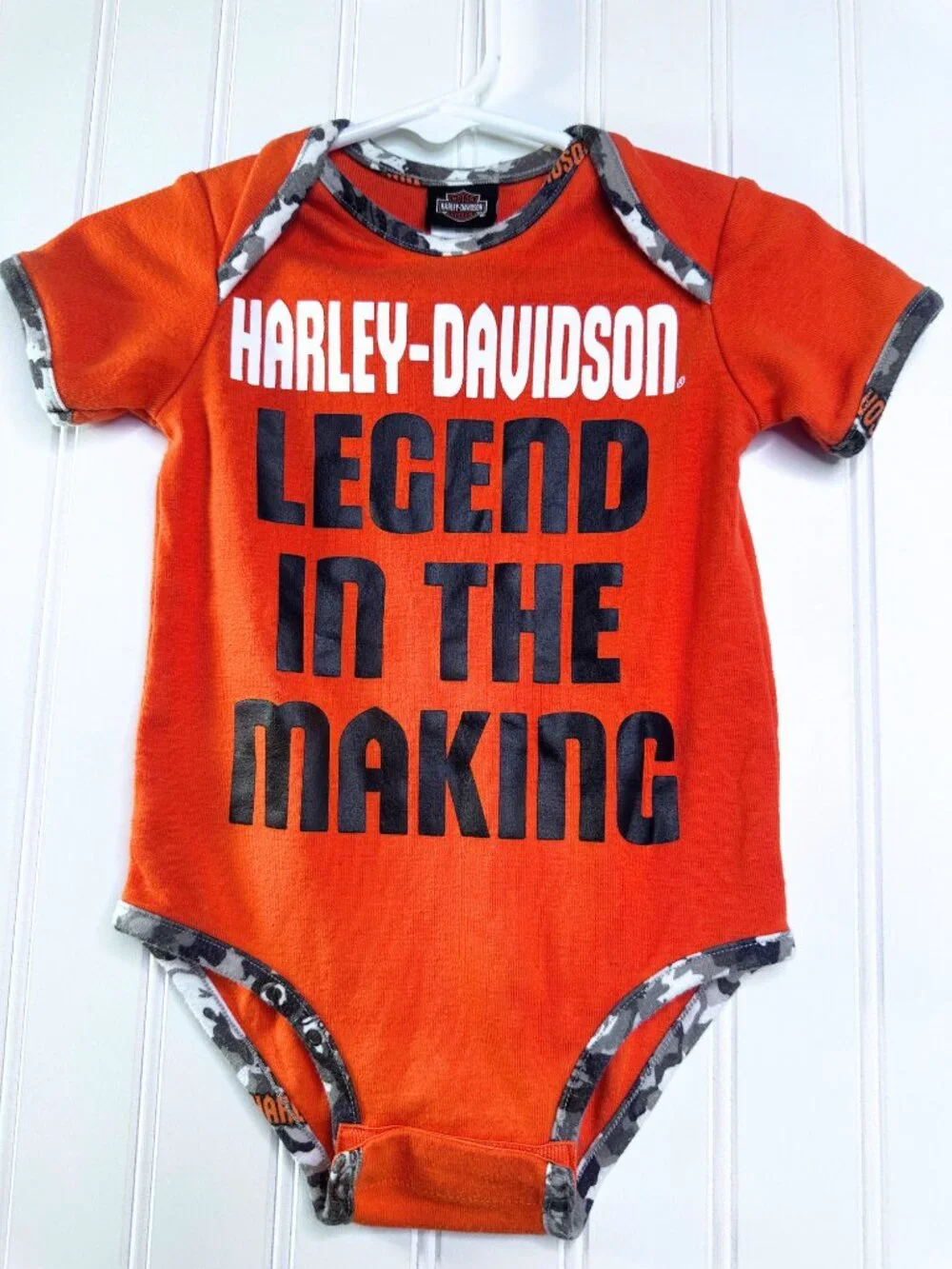 Harley-Davidson Orange Graphic Print Baby Bodysuit with Bib Size 18M